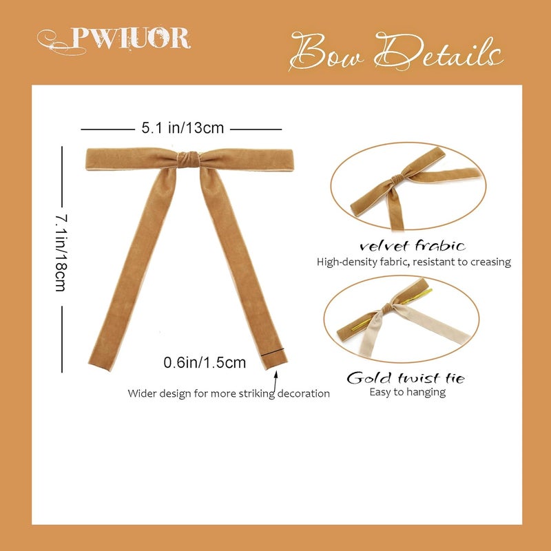 Pwiuor 30 Pcs Brown Velvet Christmas Tree Bows Decorations, Vintage Velvet Ribbon Bows with Twist Tie for Wreath Garland Gift Wrapping Indoor Outdoor Decor - Image 5